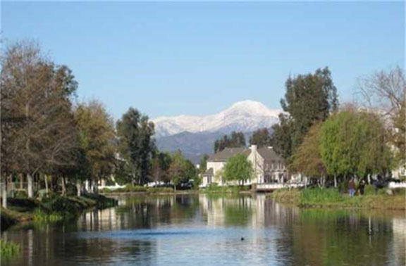 Valencia Bridgeport Lake with snow on mountains