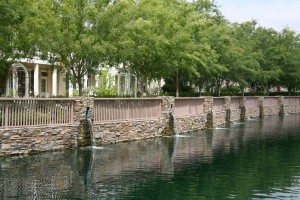 Valencia Bridgeport multiple waterfalls along paseo